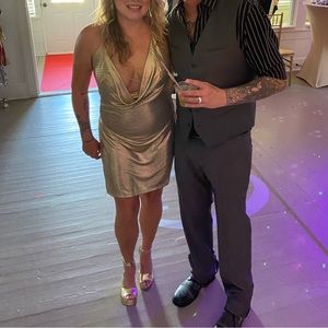 Gold high slit dress